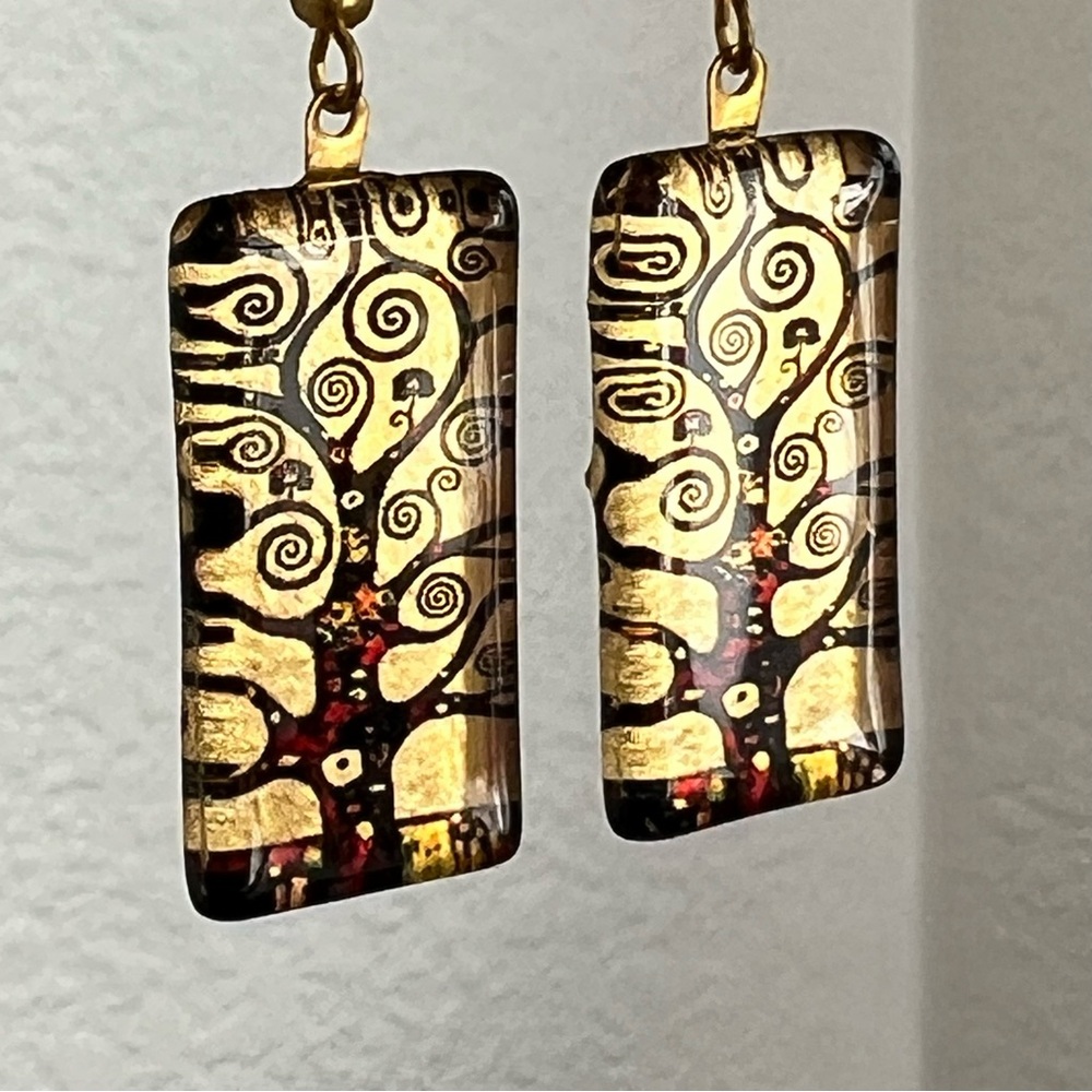 Borsics Handcrafted in Hungry Glass Klimt Tree of Life Earrings - Picture 4 of 8